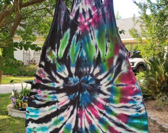 Tie Dye ladies Romper shorts Jumper onesie overall MED colorful dye summer beach lounge clothing cotton combination pockets soft material