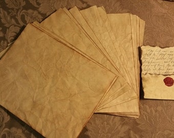 20 pages of Aged & distressed edge, GOLD parchment paper Book of shadows/BOS/spell book/journal/writing vintage tea stained READY now.