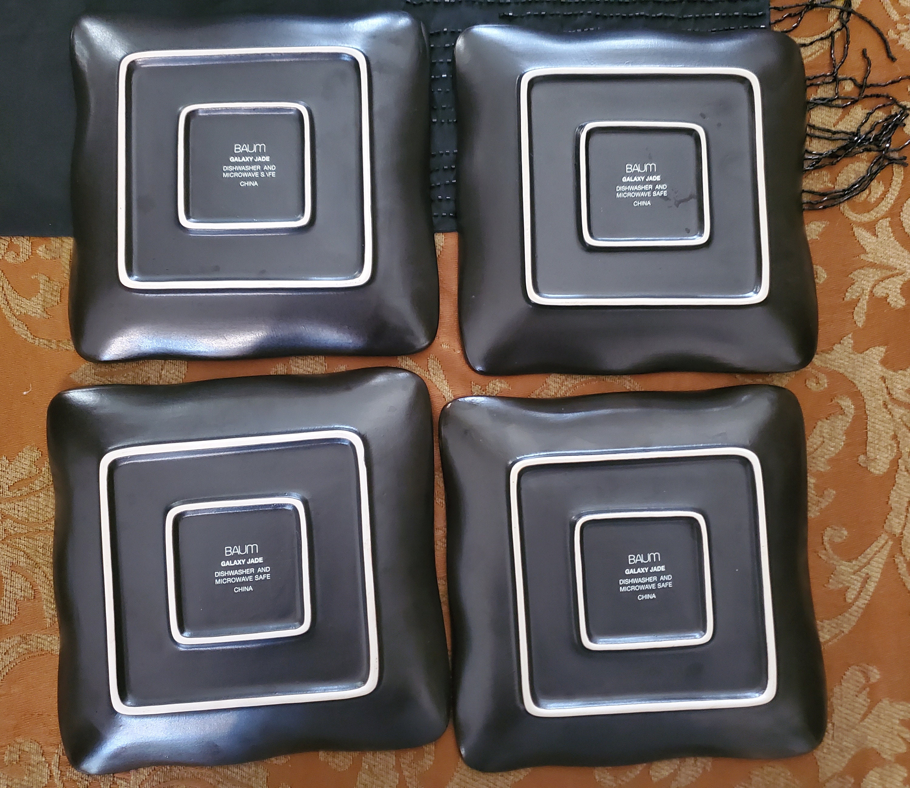 Vintage Set of 4 Salad Lunch Plate BAUM Galaxy Jade 8 Inch Chocolate Brown Green Ceramic Square Plate Set Gorgeous Table Kitchen Etsy