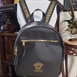 VERSACE Black Gold Backpack Handbag Purse Carryall Bag Never Used