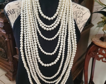 Vintage 11 strand faux Pearl multi layer necklace costume jewelry nice quality pearls roaring 20s cosplay dress up