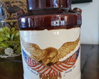 Vintage McCoy Pottery cookie jar Spirit of 76 American Eagle lidded storage container Milk can style Gallery of Art DC signed farm house