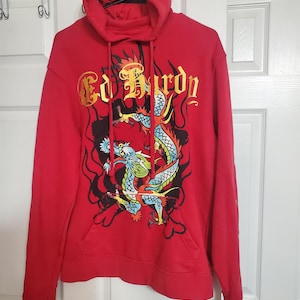 Ed Hardy Red Hoodie - Etsy