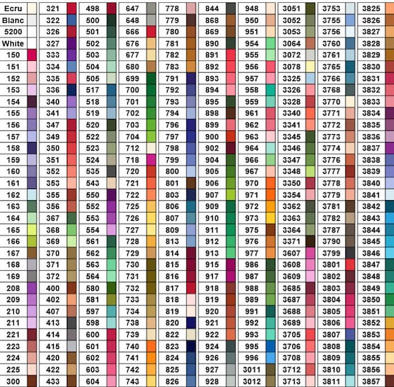 Diamond painting DMC color printable Chart