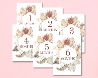 Baby Monthly Milestone Printable Cards, Tropical Month by Month Milestone Cards, Boho Baby Milestone Cards, 5x7 Soft Neutral Milestone Card