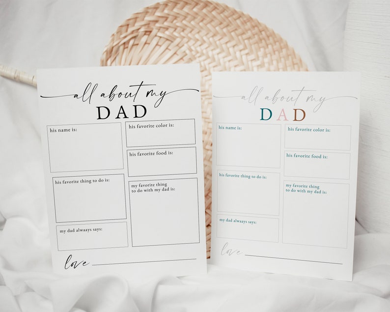 All About Dad Printable Activity, Father's Day Gift Template, Editable All About Dad List, Gift for Dad Printable Craft, Thoughtful Gift Dad image 1