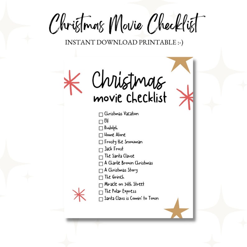 Christmas Movie Checklist Instant Download Christmas Movie Etsy