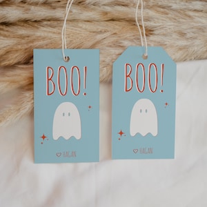 Printable Halloween Favor Tag, Blue Boo Bag, Treat Bag for Boy, Ghost Editable Name Tag, DIY Halloween Tag, Blue & Orange, Boy Class Tag