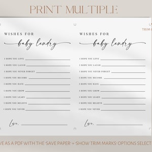Wishes for Baby Sign & Card Printable, Elegant Baby Shower DIY Template, Instant Download wishes for baby sign, Wishes for Baby Editable image 2