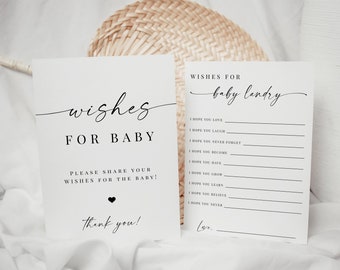 Wishes for Baby Sign & Card Printable, Elegant Baby Shower DIY Template, Instant Download wishes for baby sign, Wishes for Baby Editable