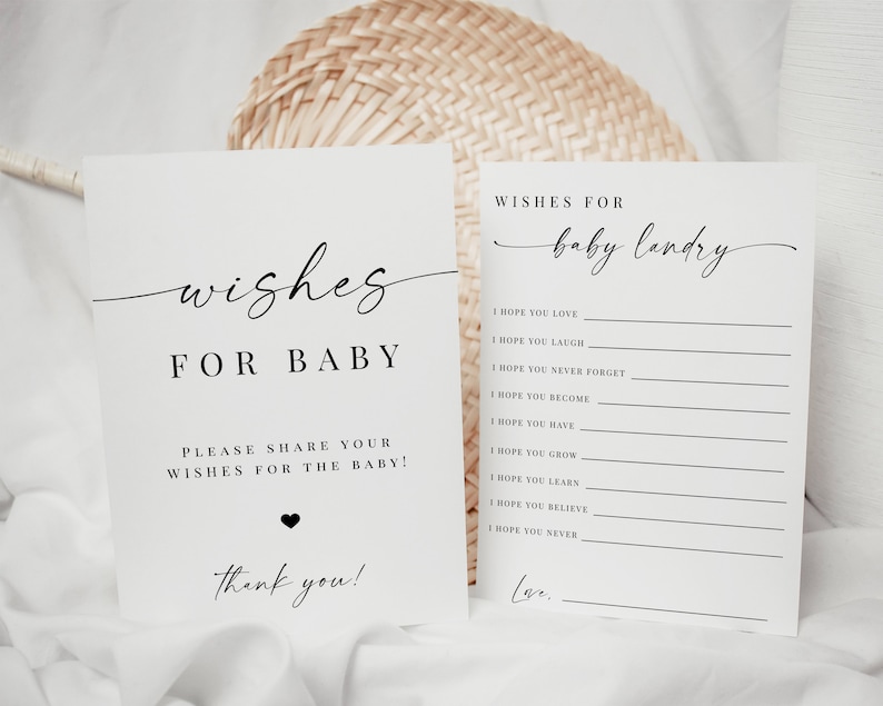 Wishes for Baby Sign & Card Printable, Elegant Baby Shower DIY Template, Instant Download wishes for baby sign, Wishes for Baby Editable image 1
