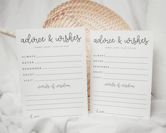Graduation Advice Cards Grad Party Advice & Wishes Template, Graduation  2024 Advice Cards, High School Graduation Party Idea