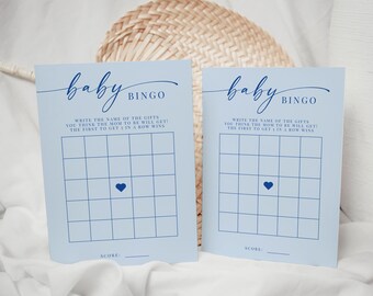 Light Blue Baby Shower Bingo Game Card Printable, Minimalist Simple Baby Shower Game DIY Template, Instant Download, Modern Baby Bingo