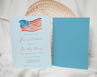 Military Going Away Party Invitation, Farewell Party Printable Invitation, American Flag DIY Template, Patriotic Printable Evite | MAVERICK