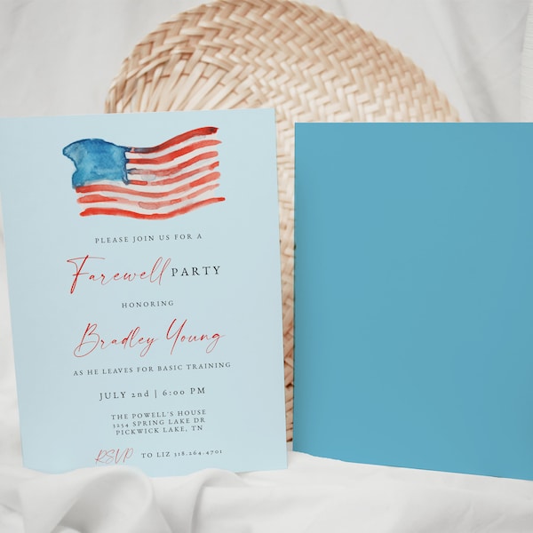 Military Going Away Party Invitation, Farewell Party Printable Invitation, American Flag DIY Template, Patriotic Printable Evite | MAVERICK