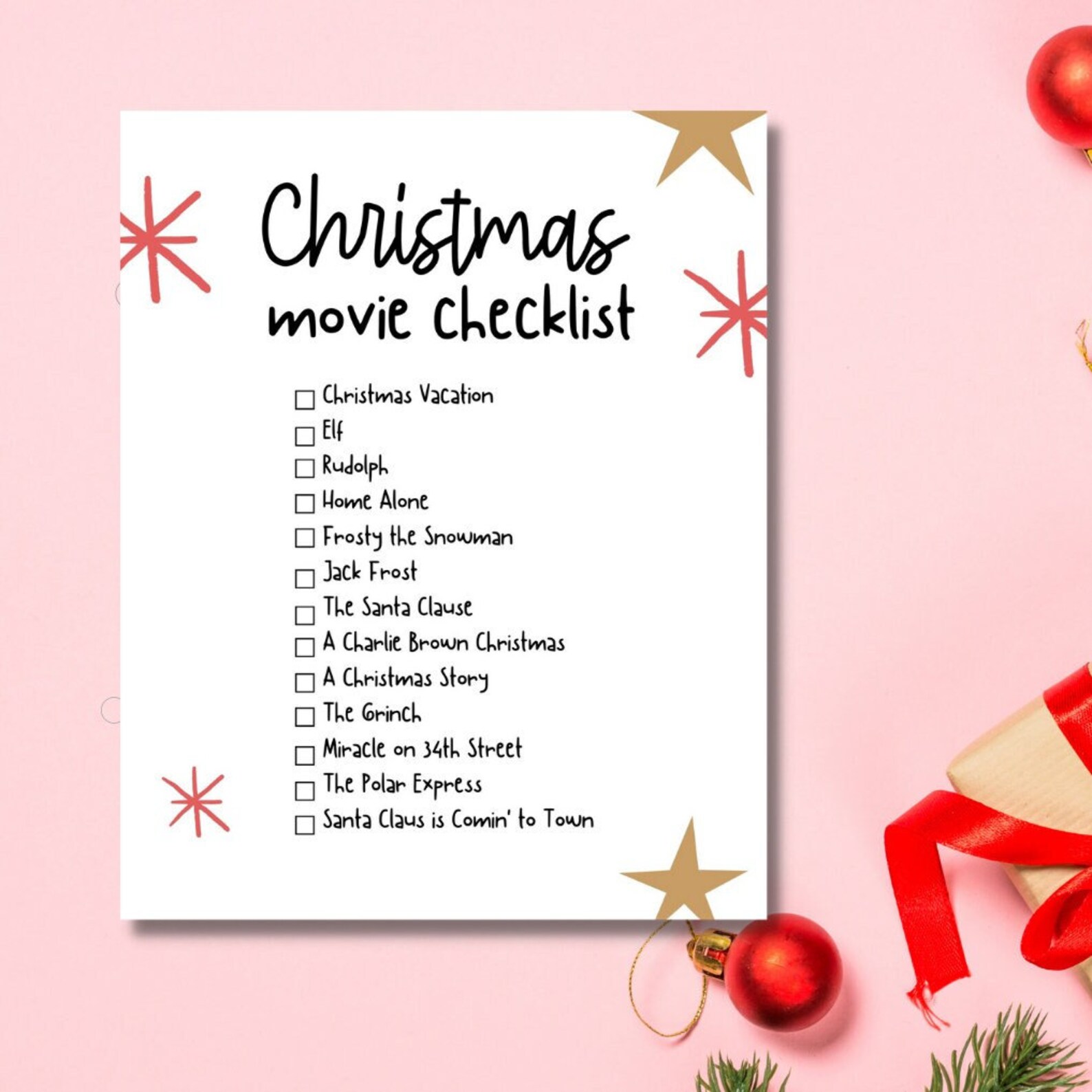 Christmas Movie Checklist Instant Download Christmas Movie - Etsy