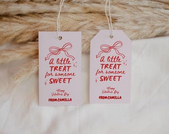 Coquette Bow Valentine's Day Editable Favor Tag, Printable Cute Vday Tag, Class Vday Party Tag, Pink Ribbon Gift Tag Template