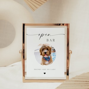 Open Bar Sign, Pet Photo Drink Sign for Wedding, Bar Menu Printable Template, Custom Pet Photo Reception Sign, Dog Photo, Cat photo Bar