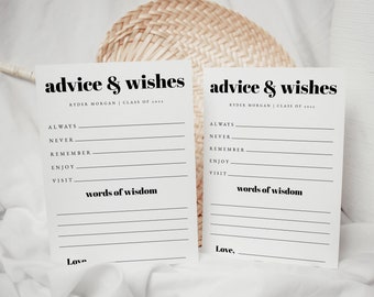 Graduation Advice Printable. Grad Party Advice & Wishes Template, Graduation 2023 Advice Cards, Instant Download Grad Advice Printable