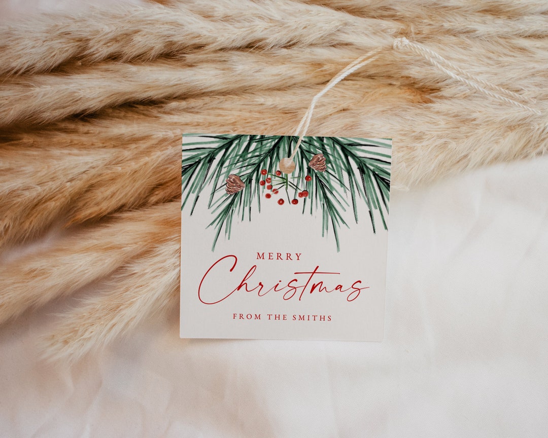 Christmas Gift Tag Printable Template, Square Holiday Gift Tag, Merry ...