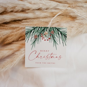 Christmas Gift Tag Printable Template, Square Holiday Gift Tag, Merry Christmas Square Tag, DIY Instant Download, Editable Christmas tag