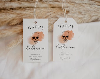 Etichetta modificabile per bomboniere di Halloween, etichetta regalo stampabile per festa di Halloween, etichetta regalo teschio, modello di etichetta testa di scheletro, etichetta moderna per festa di Halloween