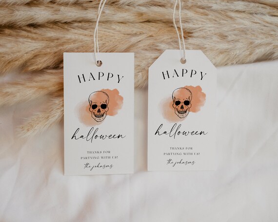 Editable Halloween Favor Tag, Printable Gift Tag for Halloween Party, Skull Gift Tag, Skeleton Head Tag Template, Modern Halloween Party Tag