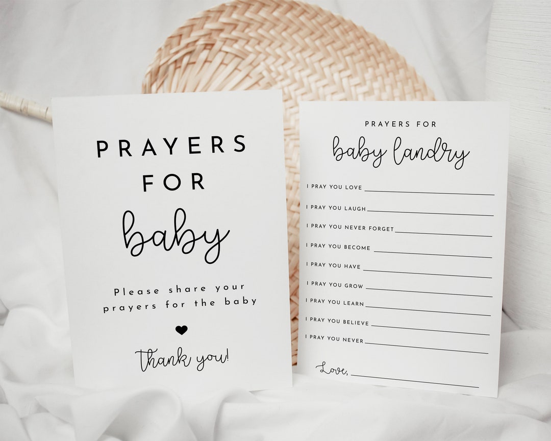 Prayers for Baby Sign & Card Printable, Baby Shower DIY Template