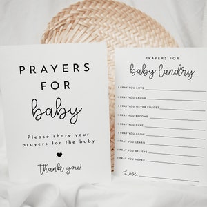 Oraciones para un bebé, letrero y tarjeta imprimible, plantilla imprimible para baby shower, descarga instantánea de oraciones para un bebé, deseos para un bebé editables