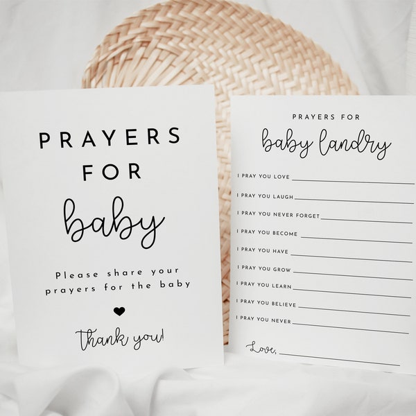 Prayers for Baby Sign & Card Printable, Baby Shower DIY Template Printable, Instant Download prayers for baby sign, Wishes for Baby Editable