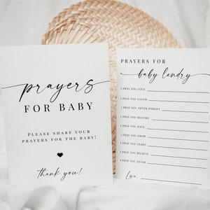 Prayers for Baby Sign & Card Printable, Elegant Baby Shower DIY Template, Instant Download prayers for baby sign, Wishes for Baby Editable