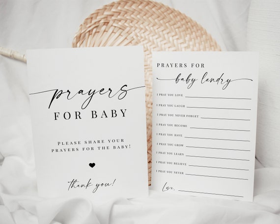 Prayers for Baby Sign & Card Printable, Elegant Baby Shower DIY Template, Instant Download prayers for baby sign, Wishes for Baby Editable