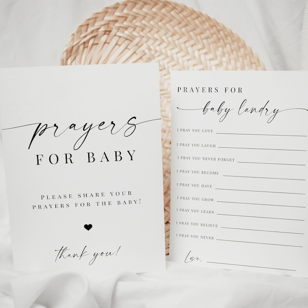 Prayers for Baby Sign & Card Printable, Elegant Baby Shower DIY Template, Instant Download prayers for baby sign, Wishes for Baby Editable