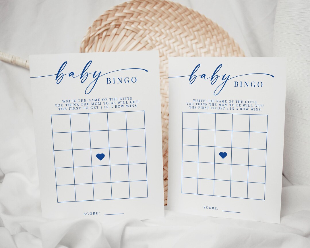 Blue Boy Baby Shower Bingo Game Card Printable, Minimalist Simple Baby ...