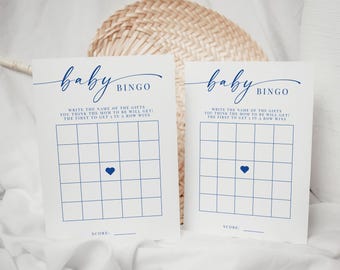 Blue Boy Baby Shower Bingo Game Card Printable, Minimalist Simple Baby Shower Game DIY Template, Instant Download, Modern Baby Bingo