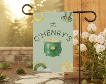 Personalized Last Name Yard Flag St Patrick's Day, Luck of the Irish, St. Paddy's Day Porch Decor, Custom Name St Patrick Garden Flag