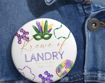 Mardi Gras Parade Season First Birthday Personalized Pin Button | Mardi Gras Queen King Float Throw Idea | Mardi Gras Ball Favor Gift