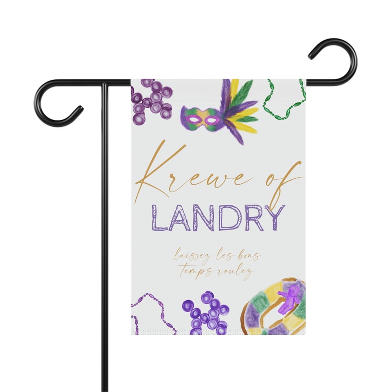 Mardi Gras Garden Flag, Custom Last Name Mardi Gras Garden Decor, New Orleans Mardi Gras Yard Sign, Fat Tuesday, Parade Season Flag