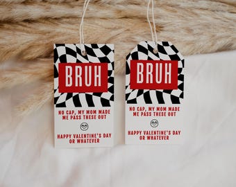 Gen Z Slang Funny Boy's Valentine's Day Editable Class Favor Tag, Bruh No Cap Card for Boy, Printable Vday Treat Tag, Modern Checker