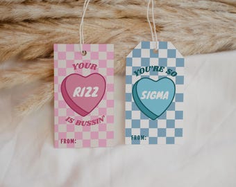 Gen Z Slang Funny Valentine's Day Editable Class Favor Tag, Rizz Sigma No Cap Printable Vday Treat Tag, Modern Checker