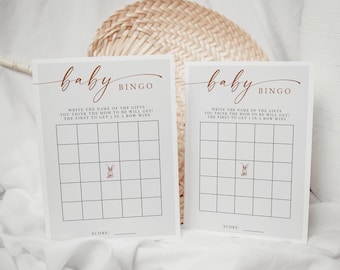 Easter Bunny Baby Shower Bingo Game Card Printable, Minimalist Simple Baby Shower Game DIY Template, Instant Download, Modern Baby Bingo