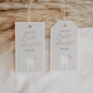 Etiqueta de regalo de la Semana de reconocimiento del asistente dental 2025, descarga instantánea de la Feliz Semana del asistente dental, etiqueta de agradecimiento dental imprimible