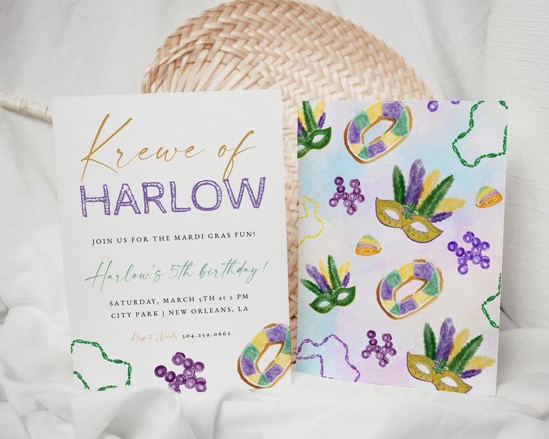 Mardi Gras Birthday Invitation Fat Tuesday Birthday Party Template Louisiana Boy Birthday Template New Orleans First Birthday