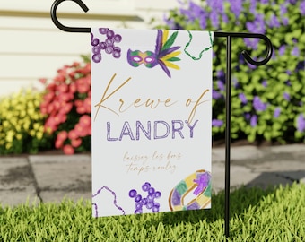 Mardi Gras Garden Flag, Custom Last Name Mardi Gras Garden Decor, New Orleans Mardi Gras Yard Sign, Fat Tuesday, Parade Season Flag