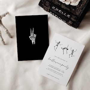 Adult Halloween Party Printable Invitation, Editable Skeleton Invitation, Halloween Costume Party, Modern Halloween Evite, DIY Spooky Text