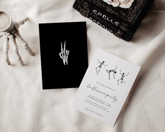 Adult Halloween Party Printable Invitation, Editable Skeleton Invitation, Halloween Costume Party, Modern Halloween Evite, DIY Spooky Text