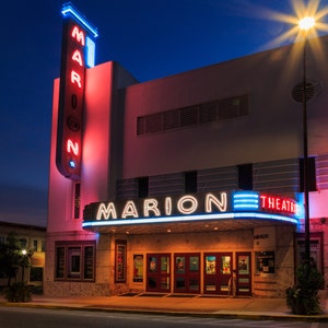 Marion Theatre Ocala FL Night Scene Art Deco Photograph (Digital Image)