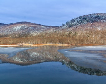 Berkshire Mountains Winter Lake Photography: Snow, Ice Landscape (Digital Image)