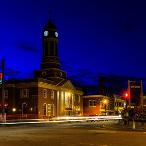 Saranac Lake Night Scene Photography: Upstate NY Small Town Art (Digital Image)