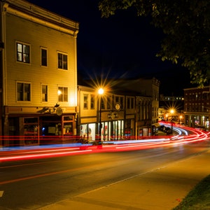 Saranac Lake at Night Photography: Upstate NY Small Town Art (Digital Image)